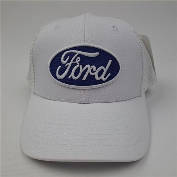 Blue Oval Retro Vintage Ford Trucker Embroidered Patch Cap Hat White Mesh GT Car